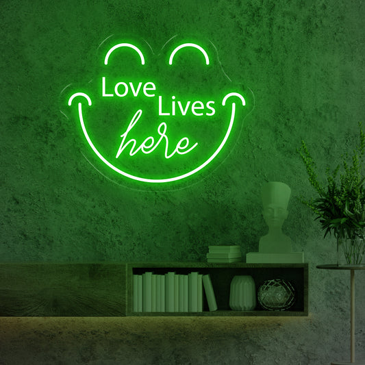 Love Lives Here Smiling Face Neon Sign