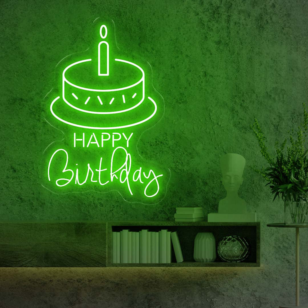 Happy Birthday with Cake Neon Sign