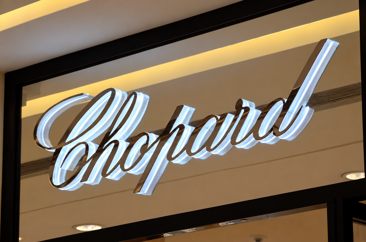 Custom side-lit business letters glowing on a modern storefront