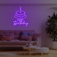Happy Birthday With Candle And Cake Neon Sign
