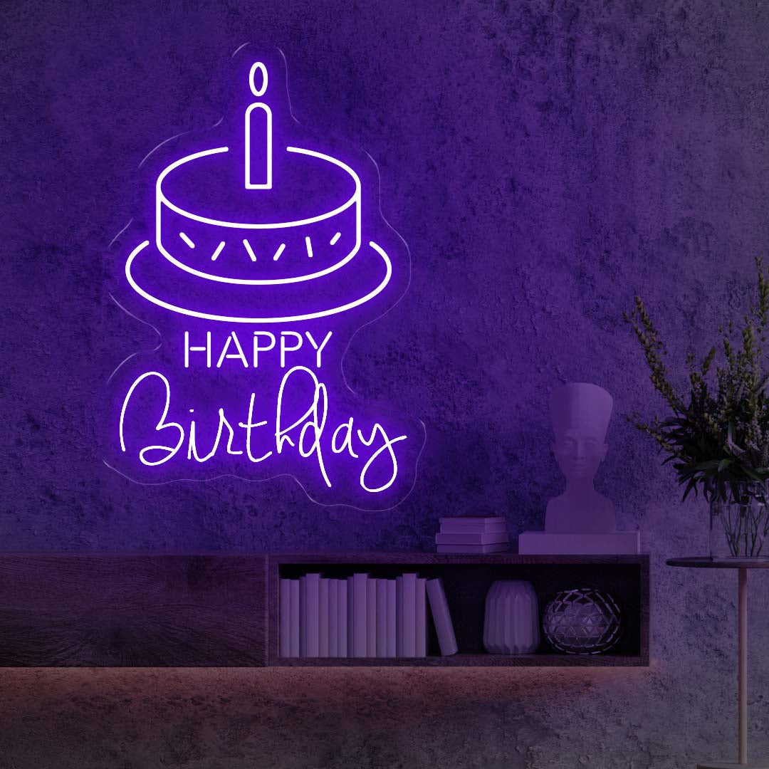 Happy Birthday with Cake Neon Sign