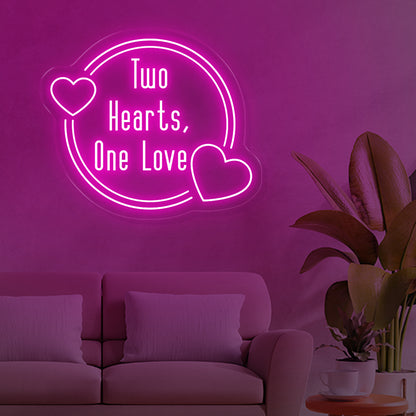 Two hearts one love neon sign