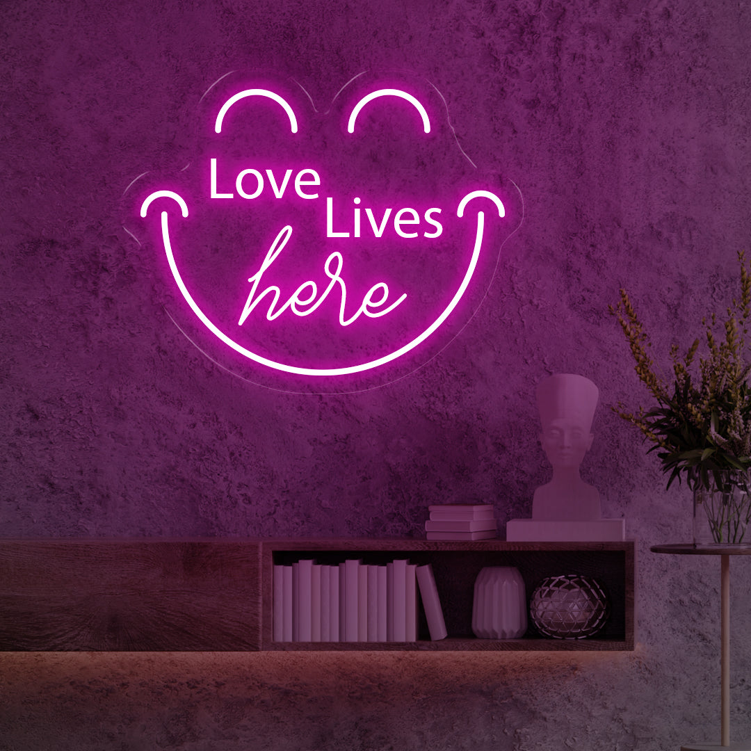 Love Lives Here Smiling Face Neon Sign