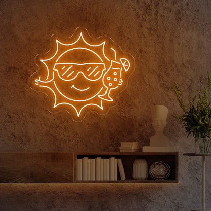 Cartoon Sun Drinking Cocktail Orange
