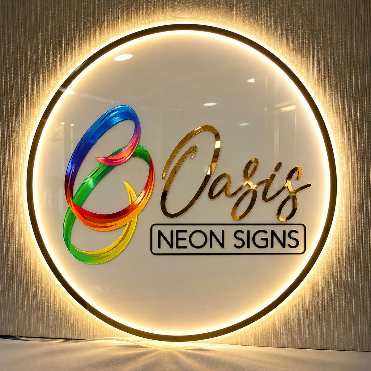 Rectangular clear acrylic beauty salon sign with warm backlighting
