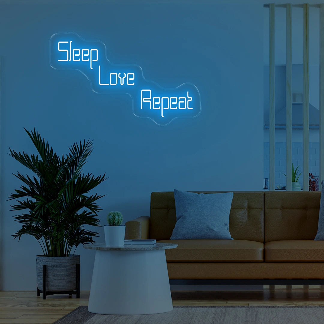 Sleep Love Repeat Neon Signs Blue