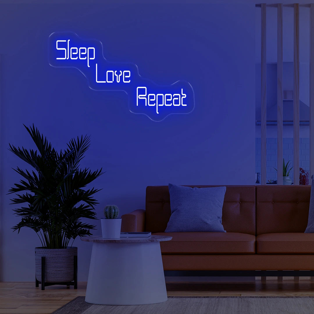 Sleep Love Repeat Neon Signs Dark Blue