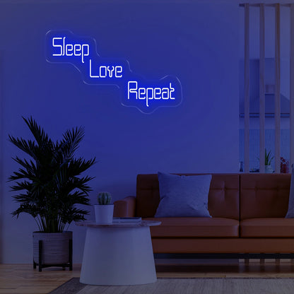 Sleep Love Repeat Neon Signs Dark Blue