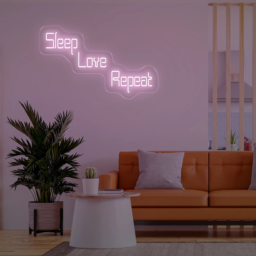 Sleep Love Repeat Neon Signs Light Pink