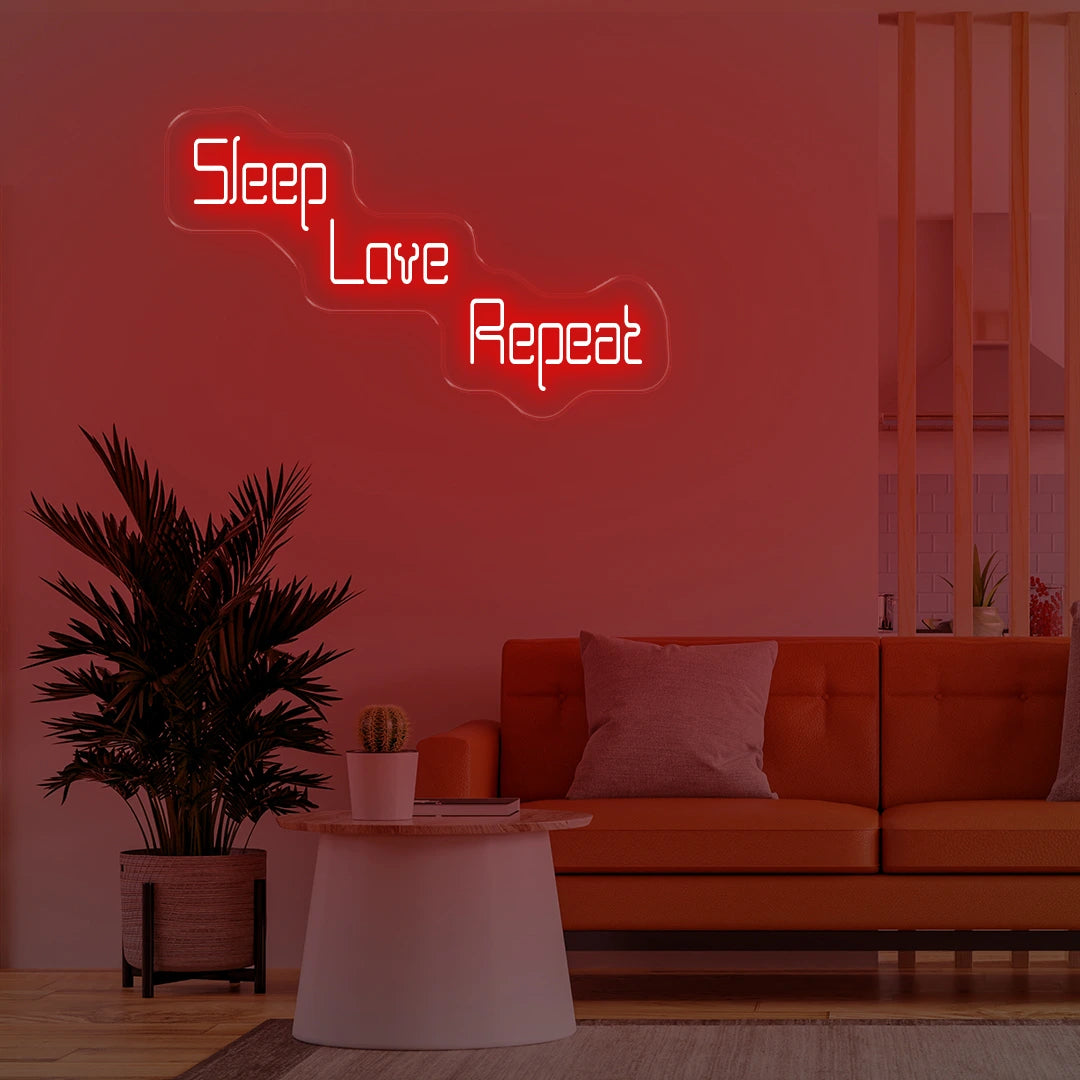 Sleep Love Repeat Neon Signs Red