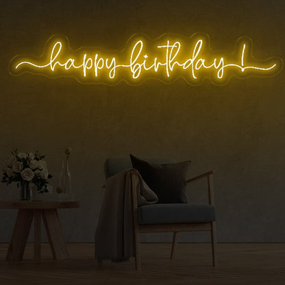 Happy Birthday Cursive LED Neon Sign Yellow