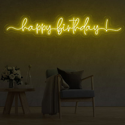 Happy Birthday Cursive LED Neon Sign Yellow 1